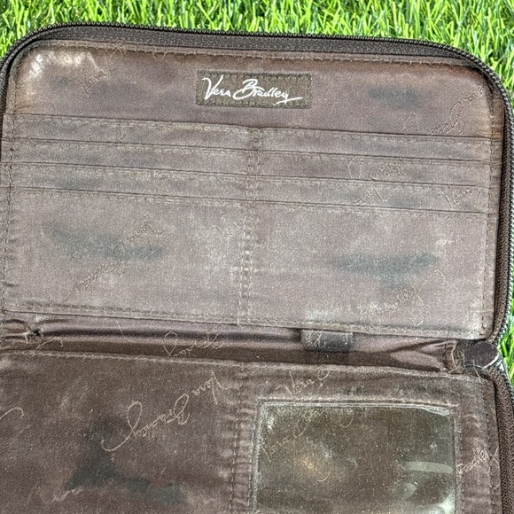 Vera Bradley Quilted Zip Wallet Brown Pink Floral Cotton Wristlet - Picture 4 of 10